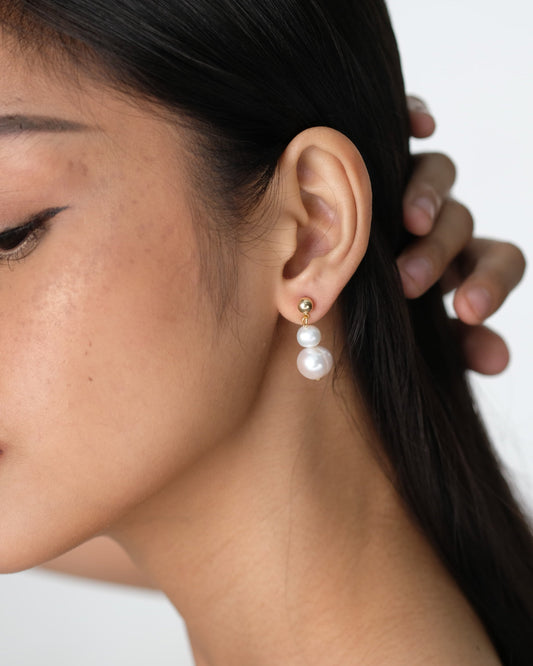SUZY Double Pearl Earrings (925 Sterling Silver)